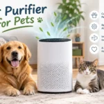 Air purifier in a pet-friendly home with a dog and cat