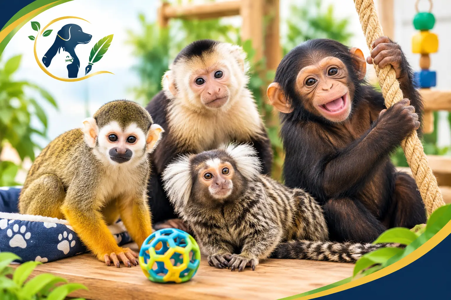 Best monkeys for pets, featuring cute capuchin, squirrel monkey, marmoset, and other friendly primates.