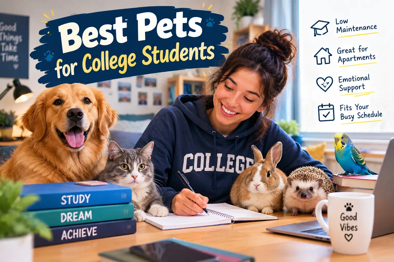 Best pets for college students in a cozy dorm room