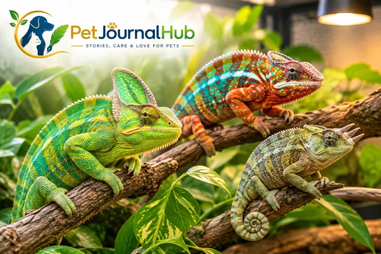 Chameleons as pets in a natural vertical reptile enclosure