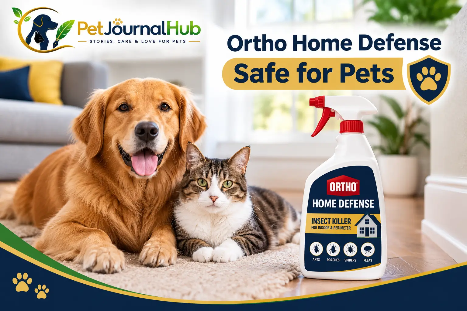 Ortho Home Defense used safely in a pet-friendly home with dog and cat away from treated area