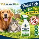 Dog and cat relaxing on a green lawn in a pet-conscious backyard