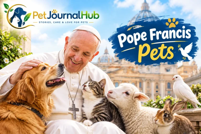 Pope Francis greeting a dog during a public event at the Vatican.